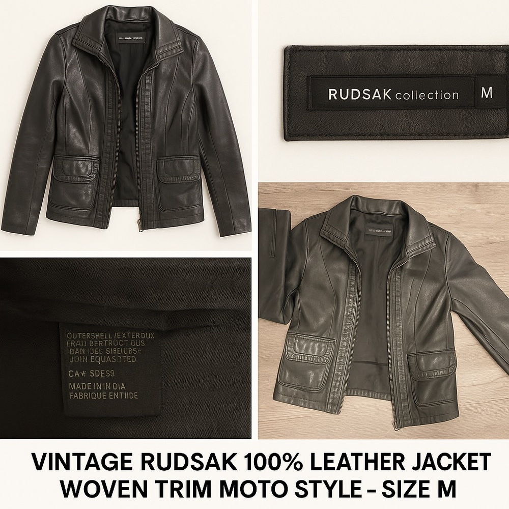 Vintage RUDSAK 100% Leather Jacket Moto Style – size M